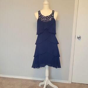 SLNY Dark Blue Dress with Beaded Top, Size 6